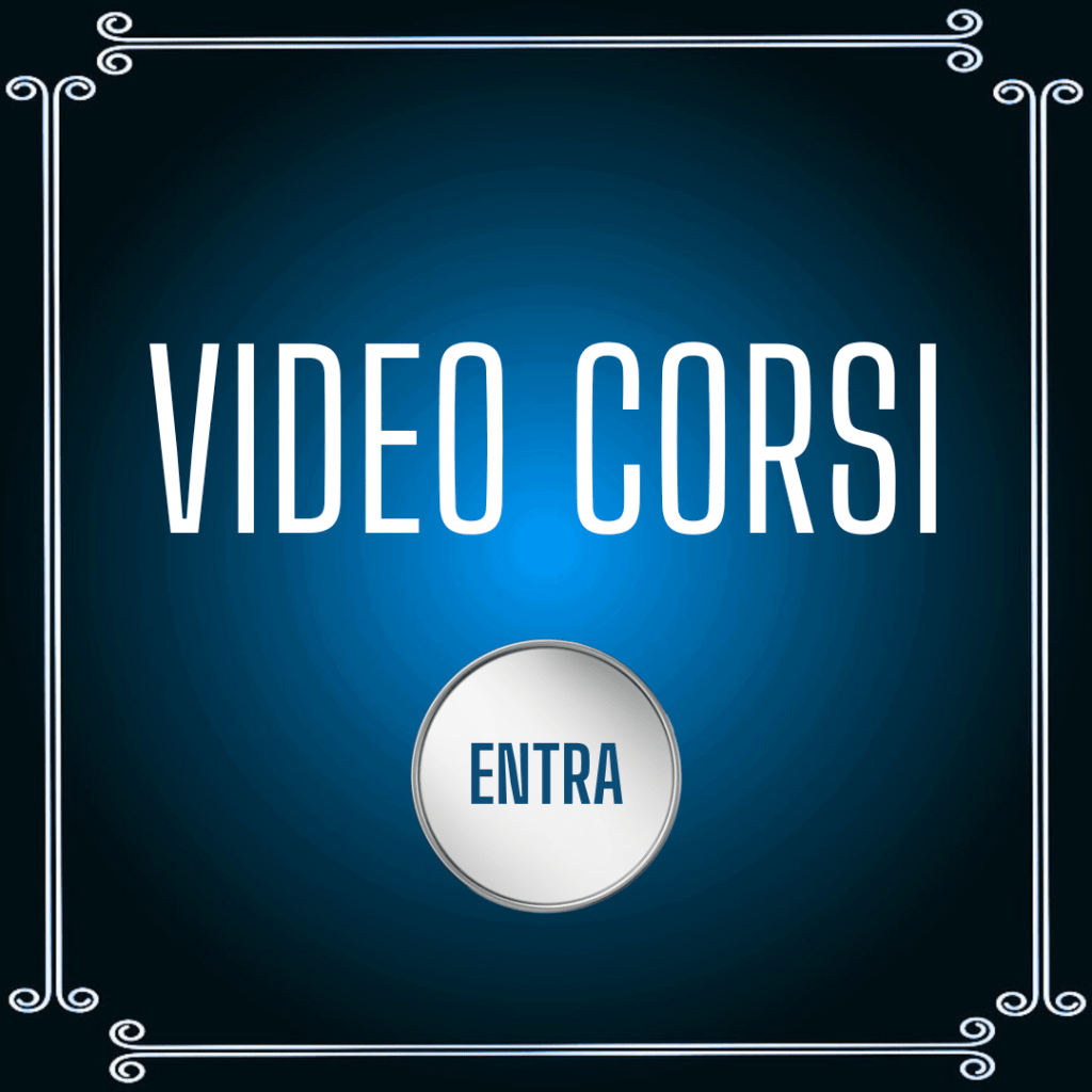 A promotional graphic for online video courses featuring the text 'VIDEO CORSI' and a button labeled 'ENTRA' on a blue background.